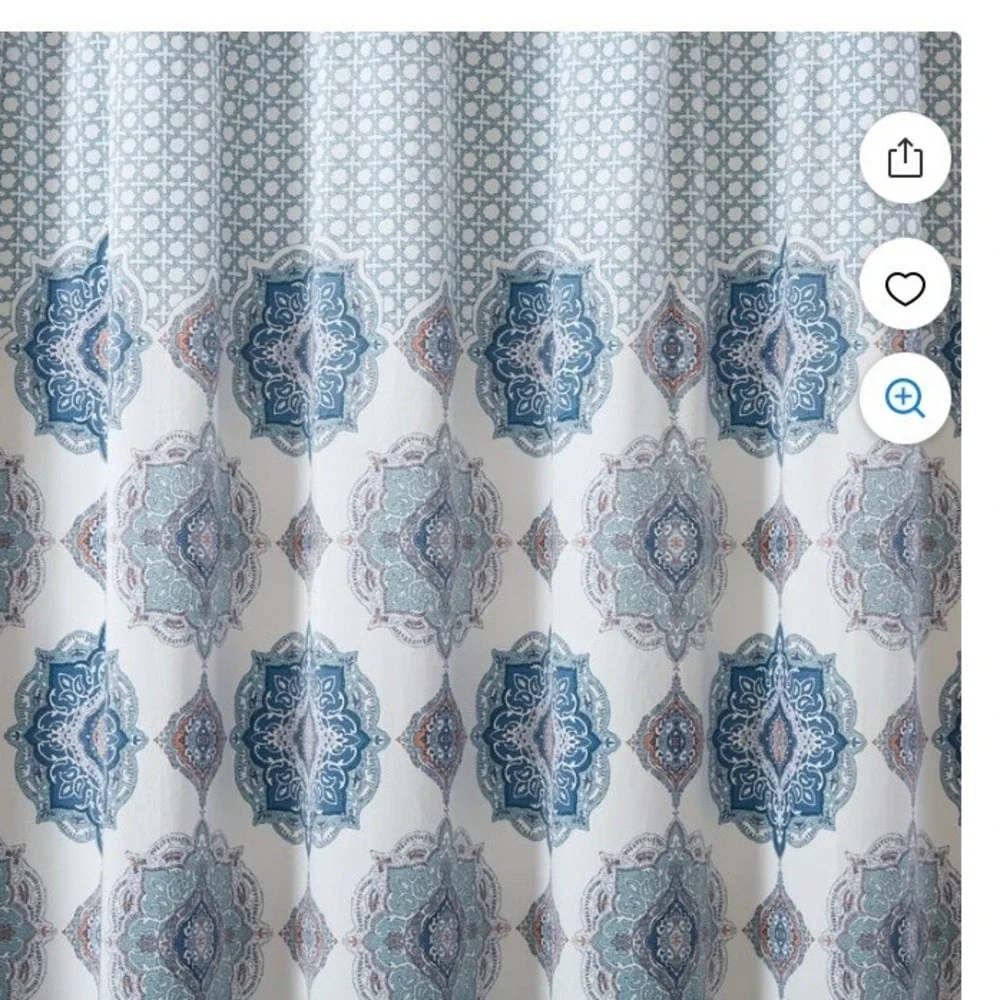 Mainstays Blue Boho floral larShower Curtain 72x71 Medallion Mink Velvet‎ large